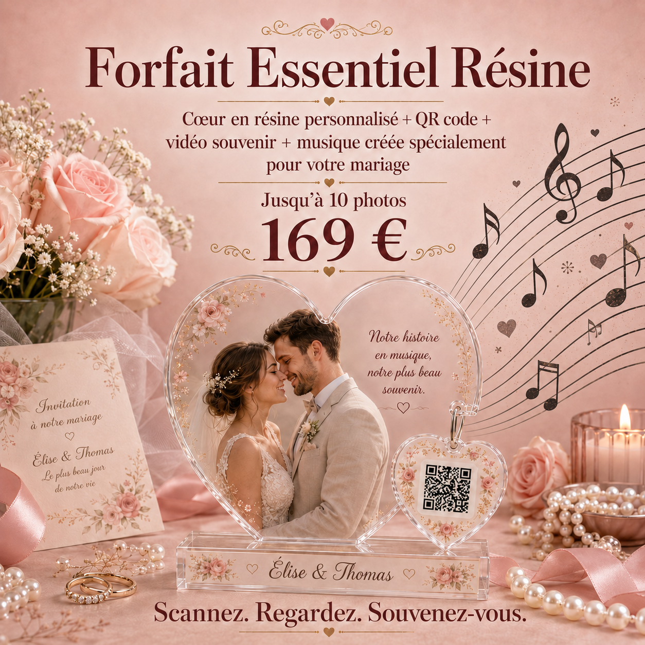 Forfait Essentiel Résine pour mariage + musique créée par Lueur Éternelle Élodie